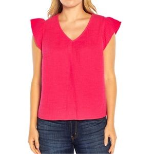 Three Dots Pink Gauze Hot Pink Top Size Large
